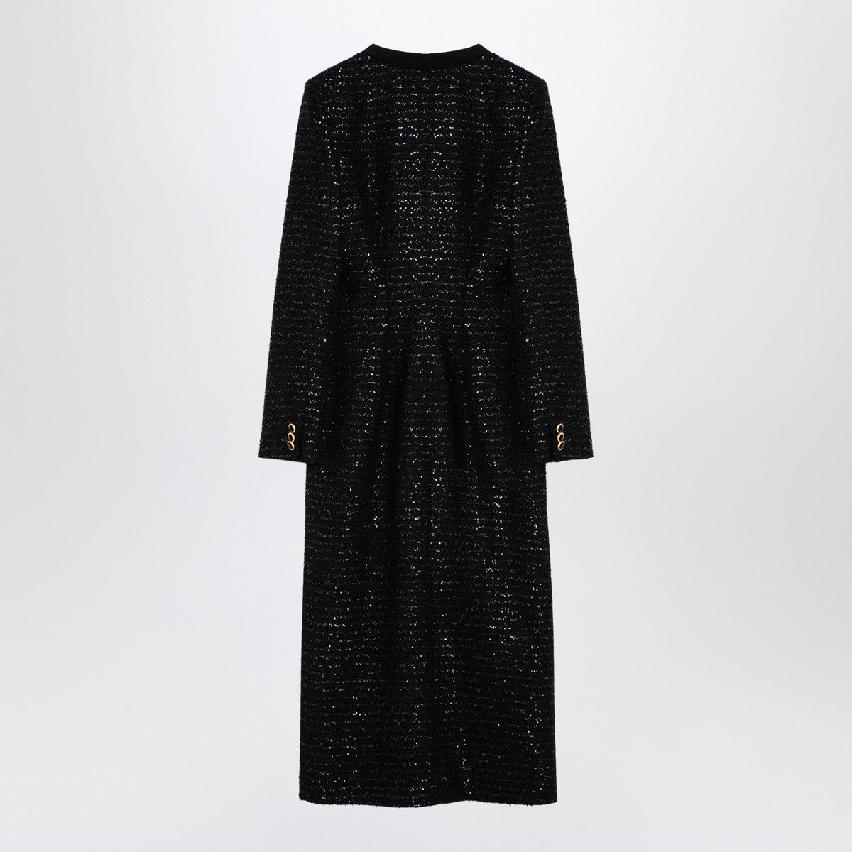 Alessandra Rich Black sequin tweed midi dress with buttons